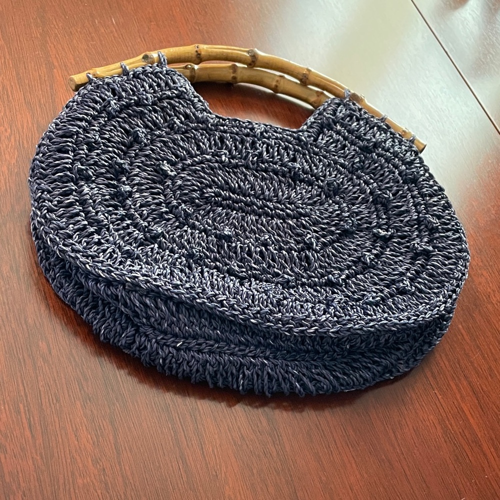 Vintage Purse - Woven Hobo Bag with Bamboo Handles